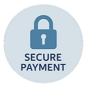 Secure payment icon with a lock symbol on a light gray background